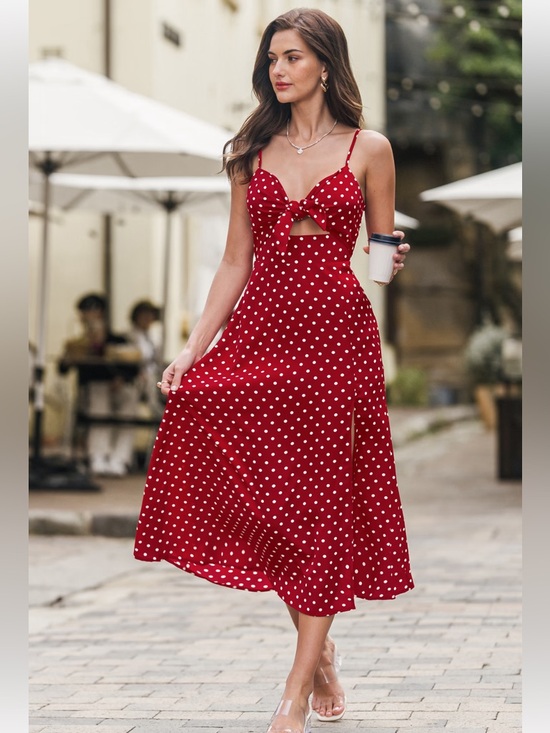 Cupshe Dresses & Skirts - ‼️SOLD‼️NWT Red Polka Dot Tie-Front Midi Dress